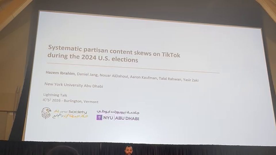 Hazem Ibrahim presenting the TikTok study at IC2S2 2026